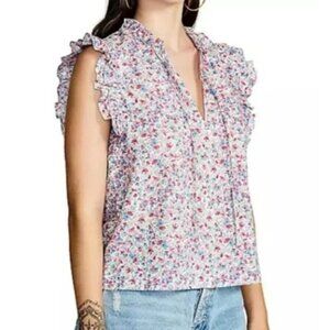 Steve Madden BB Dakota Ditsy Top Shirt Floral Ruffle Sleeve Medium New WOT
